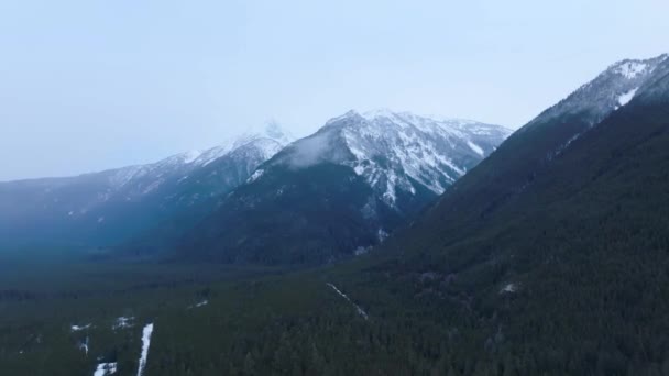 Aerial View Winter Rocky Mountains Gloomy Day Chilliwack British Columbia — Stock Video