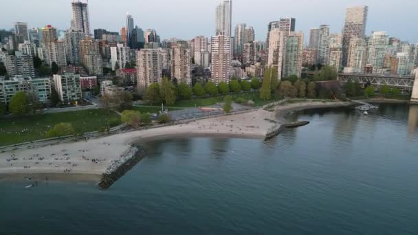 Вид Воздуха Центр Города Пляж Ложный Ручей Ванкувер Британская Колумбия — стоковое видео