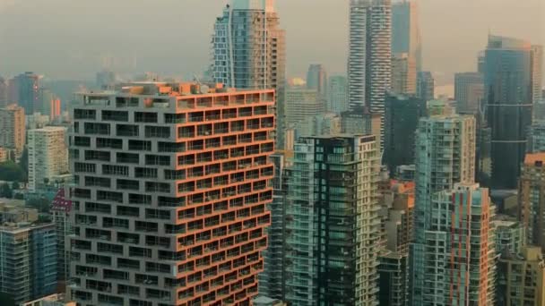 Вид Воздуха Небоскребы Центре Ванкувера Британская Колумбия Канада Рассвете Сильное — стоковое видео