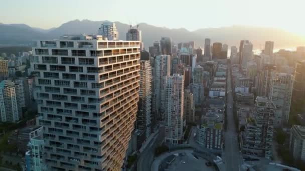 Вид Воздуха Небоскребы Центре Ванкувера Британская Колумбия Канада Рассвете Съемки — стоковое видео