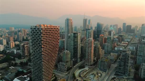 Luftfoto Skyskraberne Centrum Vancouver British Columbia Canada Ved Daggry Den – Stock-video