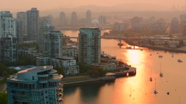 Vista Aérea Los Rascacielos Centro Puerto Vancouver Columbia Británica Canadá — Vídeo de stock
