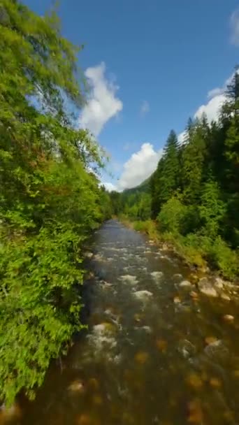 Γρήγορη Πτήση Από Fpv Drone Πάνω Από Ένα Ποτάμι Βουνό — Αρχείο Βίντεο