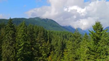 Kanada dağlarının sonbahar bulutlu günlerdeki hava manzarası. Vancouver yakınlarında çekilmiş, British Columbia, Kanada. Doğa Arkaplanı.