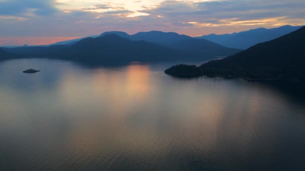 Vista Aerea Del Paesaggio Marino Nord Vancouver Sera Tramonto Cielo — Video Stock