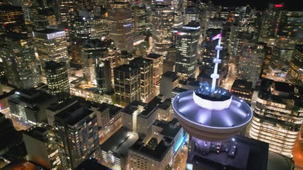 Vue Aérienne Drapeau Canadien Agitant Dans Vent Vancouver Lookout Dans — Video