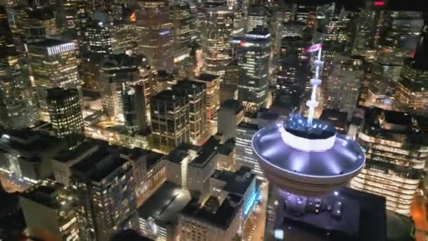 Vista Aérea Bandera Canadiense Ondeando Viento Mirador Vancouver Centro Del — Vídeos de Stock
