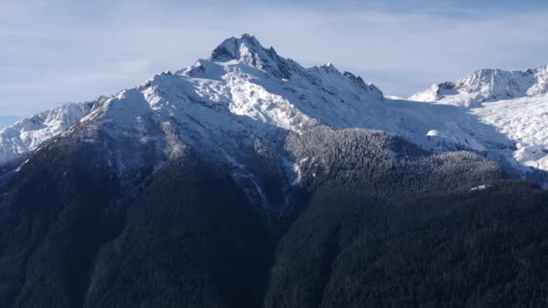 カナダ ブリティッシュコロンビア州のスクワミッシュ近くの氷河と雪山の空中ビュー — ストック動画