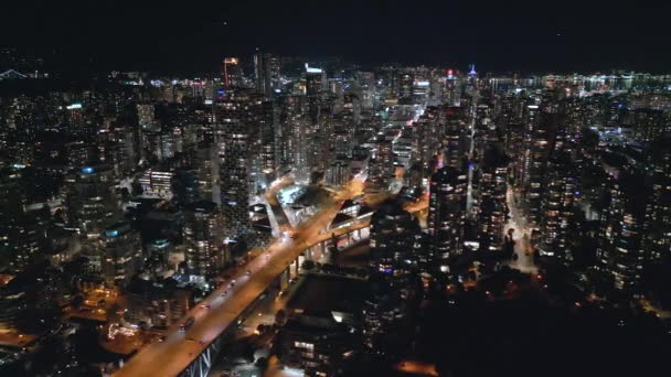 Stunning Aerial View Downtown Vancouver Night British Columbia Canada — Stock Video