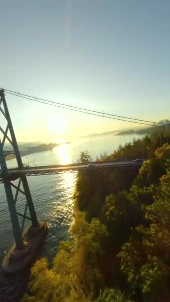 Video Verticale Volo Con Drone Fpv Vicino Lions Gate Bridge — Video Stock