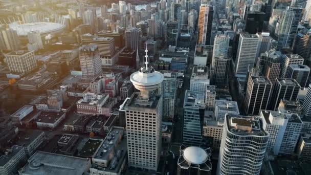 Impresionante Vista Aérea Sobre Centro Vancouver Amanecer Columbia Británica Canadá — Vídeo de stock