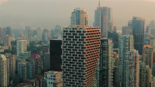 Vista Aérea Los Rascacielos Centro Vancouver Columbia Británica Canadá Amanecer — Vídeos de Stock