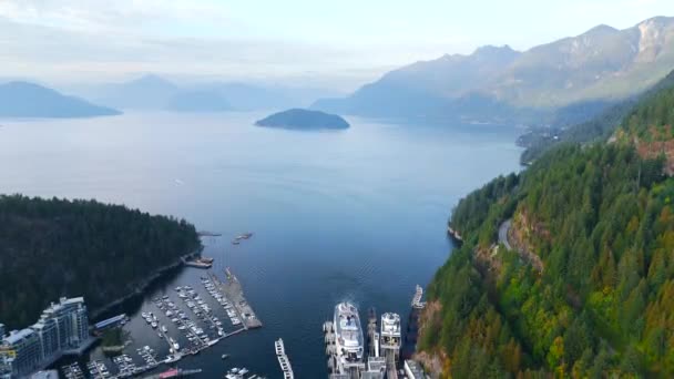 Aerial View Sea Sky Highway Horseshoe Bay Howe Sounds Fjords — Stock video