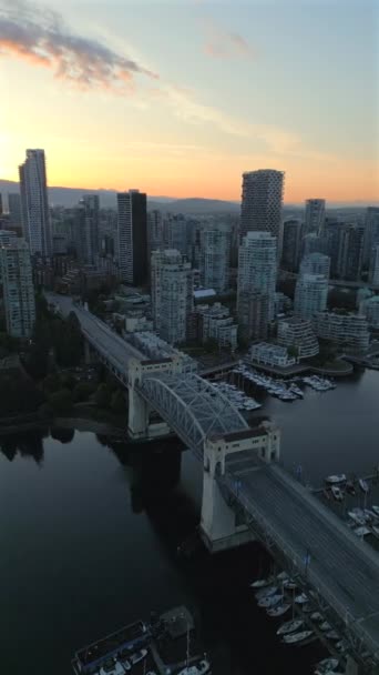 Aerial View Skyscrapers Downtown Vancouver Granville Bridge False Creek Dawn — Stock video