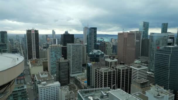 Vista Aérea Los Rascacielos Centro Vancouver Columbia Británica Canadá Durante — Vídeo de stock