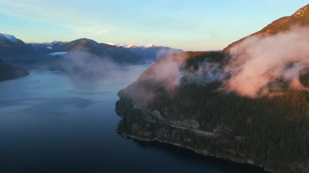 Vista Aérea Mar Para Sky Highway Howe Sound Fiordes Fugir — Vídeo de Stock