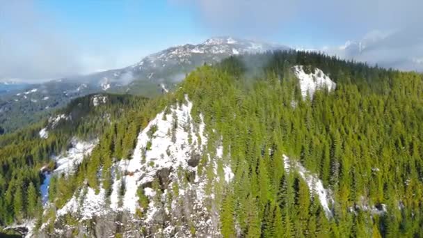 산기슭에 안개가있는 나무의 캐나다의 브리티시 컬럼비아 캐나다에서 눈으로 속도로 — 비디오
