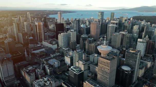 Потрясающий Вид Воздуха Небоскребы Центре Ванкувера Орбитальный Снимок Британская Колумбия — стоковое видео
