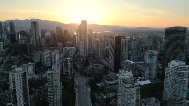 Widok Powietrza Wieżowce Centrum Vancouver Kolumbia Brytyjska Kanada Świcie — Wideo stockowe
