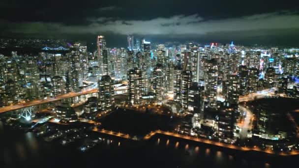 Superbe Vue Aérienne Sur Centre Ville Vancouver Nuit Colombie Britannique — Video