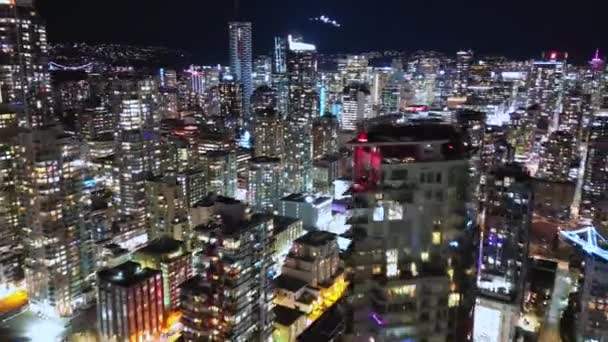 Desfasamento Aéreo Impressionante Centro Vancouver Noite British Columbia Canadá — Vídeo de Stock