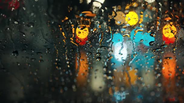 Multicolored Lights Evening City Passing Cars Wet Rainy Window Rainy Video Clip