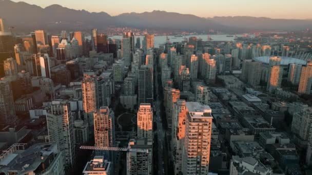 Stunning Aerial View Downtown Vancouver Dusk British Columbia Canada — Stock Video