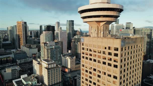 温哥华空中观景台位于加拿大不列颠哥伦比亚省港口中心 市中心在背景上 — 图库视频影像