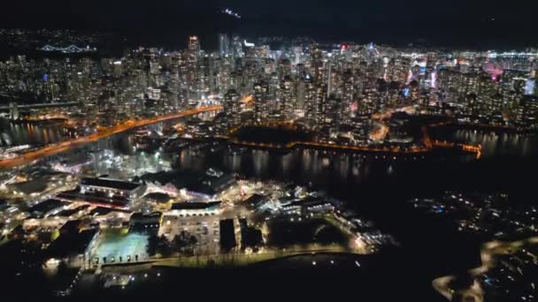 Stunning Aerial View Downtown Vancouver Night British Columbia Canada Stock Footage