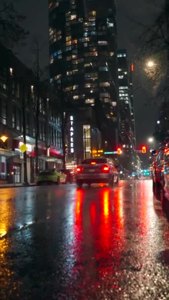Multicoloured Lights Evening City Passing Cars Wet Rainy Window Rainy Royalty Free Stock Video