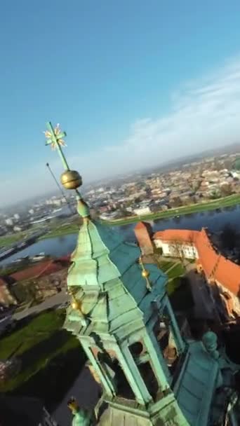 Agilní Let Kolem Královského Hradu Wawel Brzy Ráno Úsvitu Pozadí Videoklip