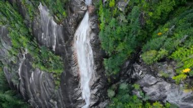Shannon Falls 'un havadan görünüşü. Su kanyondan aşağı akıyor. Squamish 'te, Vancouver' ın kuzeyinde, British Columbia, Kanada