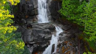 Shannon Falls 'un havadan görünüşü. Su kanyondan aşağı akıyor. Squamish 'te, Vancouver' ın kuzeyinde, British Columbia, Kanada