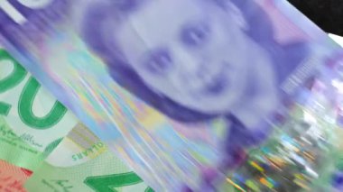 Karmaşık tasarımı ve çeşitli güvenlik özelliklerini vurgulayan farklı para birimleri ve mezheplerin yakın ve ayrıntılı görünümü 