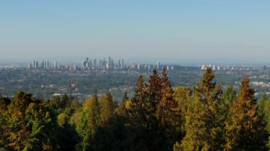 Burnaby City 'nin hava manzarası, şehir merkezindeki gökdelenler, banliyölerdeki yerleşim alanları. Vancouver, British Columbia, Kanada.