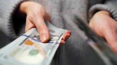 Amerikan Doları 'nı sayan bir kadın, yakın plan. Yatırım, başarı, finansal beklentiler veya kariyer ilerlemesi kavramı.