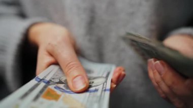 Amerikan Doları 'nı sayan bir kadın, yakın plan. Yatırım, başarı, finansal beklentiler veya kariyer ilerlemesi kavramı.