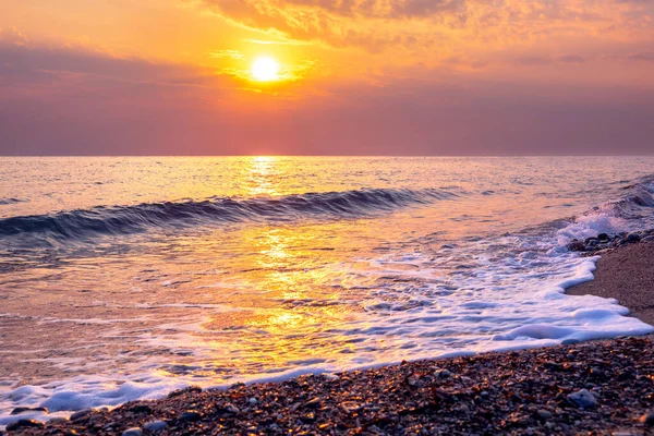 View Sunrise Aegean Sea Coast Platamonas Pieria Greece — Stock Photo, Image