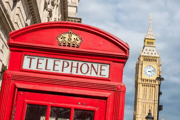Typical Red Phone Box Big Ben Backdrop London England Selective — Stock Photo, Image