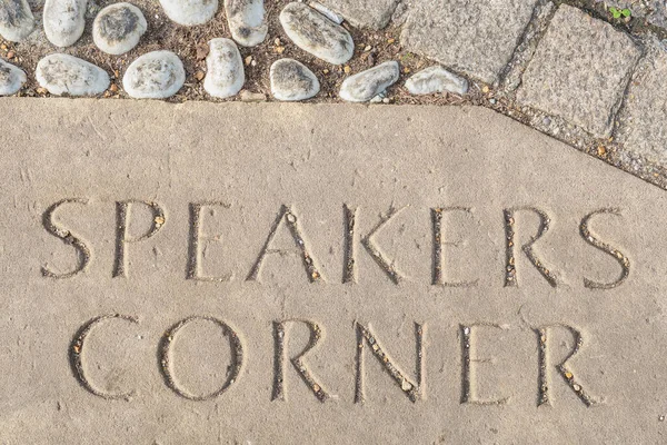 Stock image LONDON, ENGLAND - OCTOBER 16, 2022: Stone slab with carved inscription close to Speakers Corner in Hyde Park