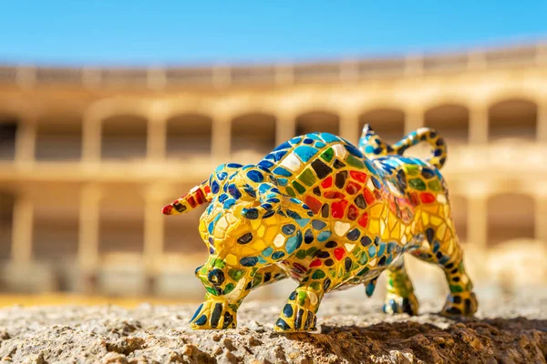 Figurine Traditional Spanish Bull Plaza Toros Bullring Ronda Andalusia Spain — Stock Photo, Image