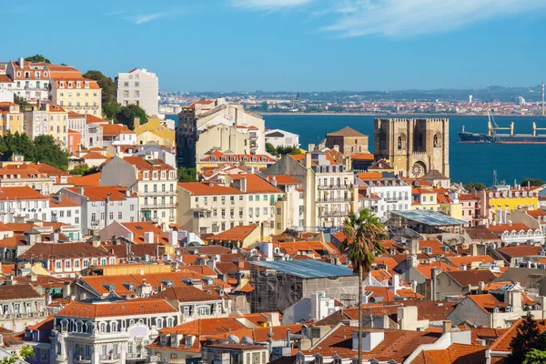Pohled Staré Panorama Lisabonu Řeku Tagus Portugalsko — Stock fotografie