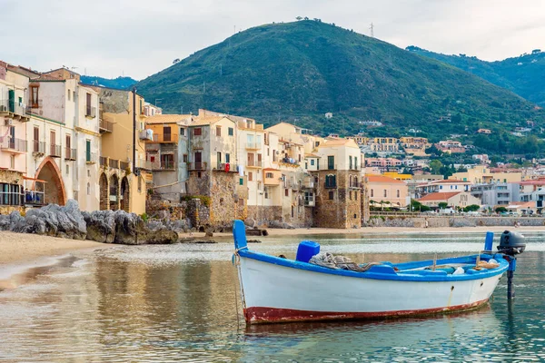 Wooden Motorboat Old Harbor Cefalu Sicily Italy — Stock Photo, Image