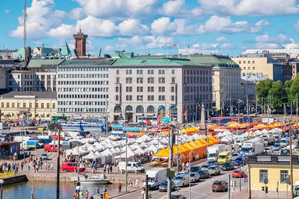 Helsinki Finlândia Julho 2016 Vista Para Cidade Sobre Market Square Fotografia De Stock
