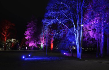 Jarvenpaa, Finlandiya, 31 Ekim 2022: Jrvenp, Finlandiya 'daki şehir parkında ışık etkinliği