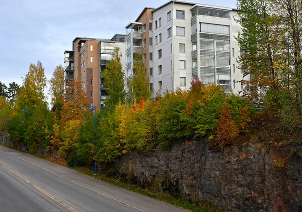 Woonwijk Een Klif Een Weg Herfst Finland — Stockfoto