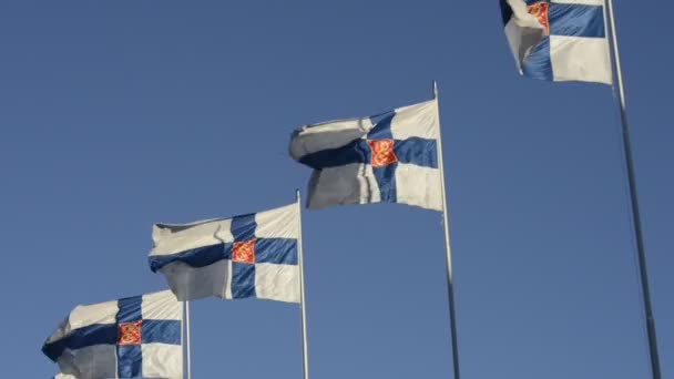 Agitando Bandeiras Finlândia Contra Céu Azul — Vídeo de Stock