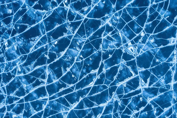 Gelo Num Rio Gelado Textura Fundo Gelo Azul Com Rachaduras — Fotografia de Stock