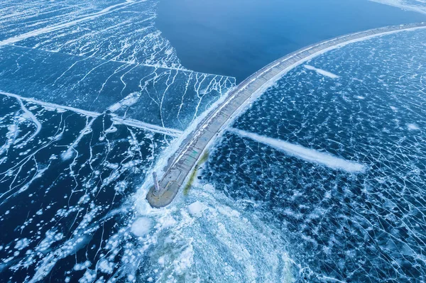 Breakwater Che Conduce Nel Mar Baltico Inverno Mare Coperto Nebbia — Foto Stock
