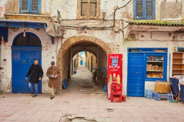 ESSAOUIRA, MOROCCO. 12 th February, 2017: colorful handricrafts at moroccan shops in essaouita, after the rain